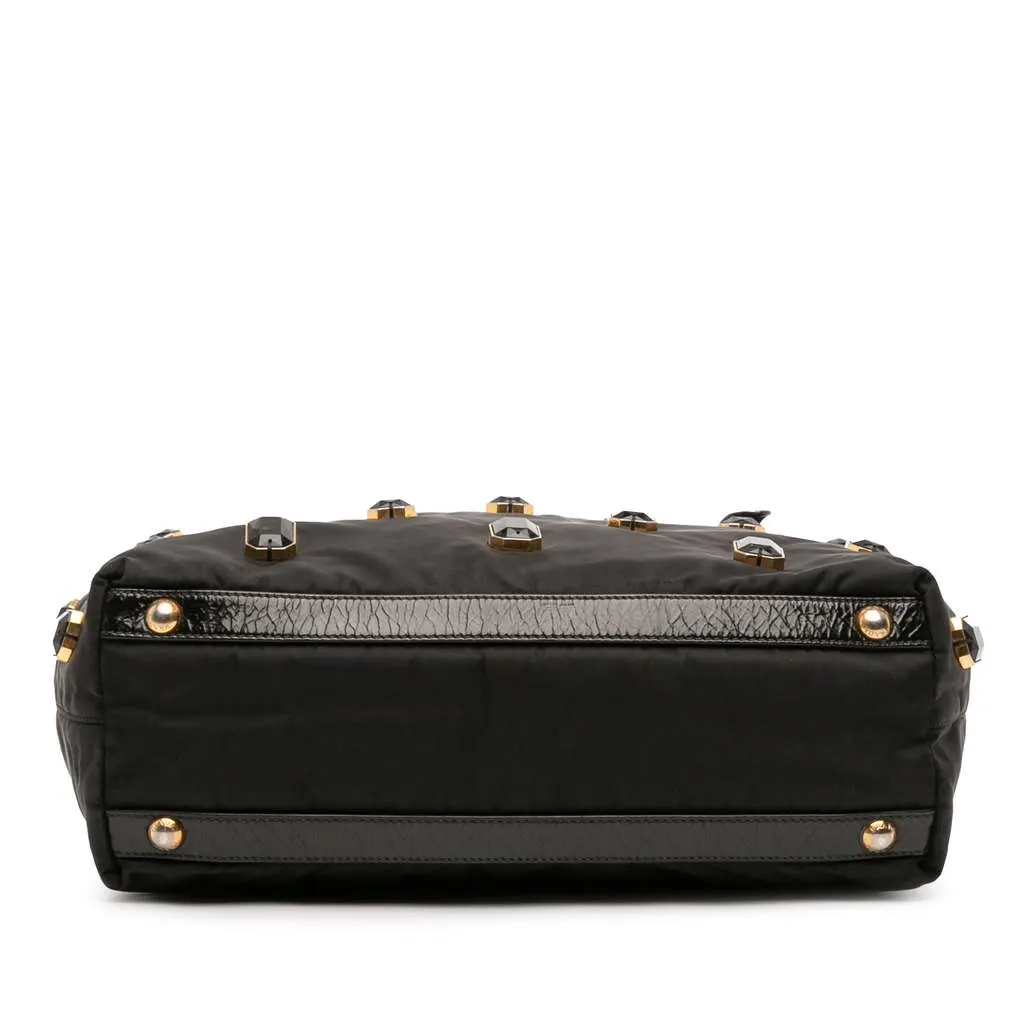 Prada Tessuto Pietre Jeweled Tote Black Good - Inside View