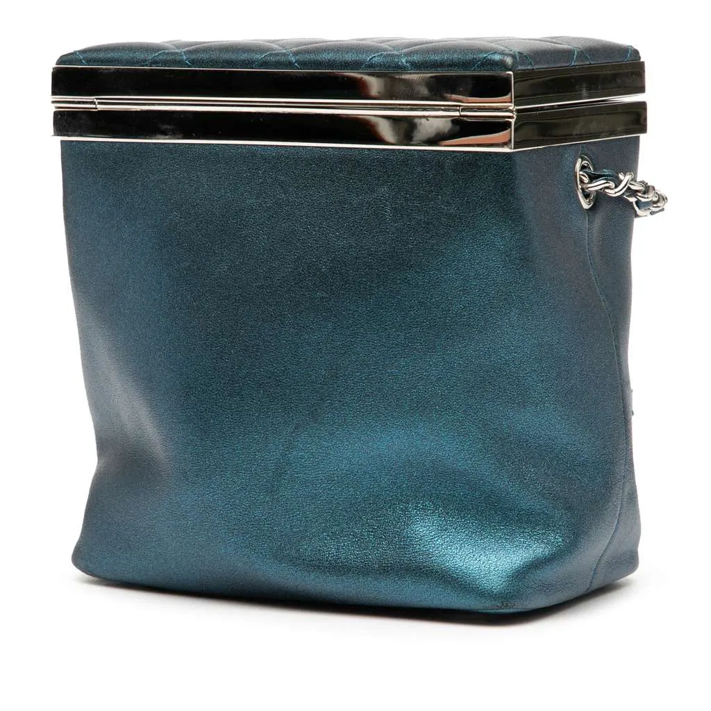 Chanel CC Metallic Calfskin Vanity Bag Blue Leather Very good - Back View