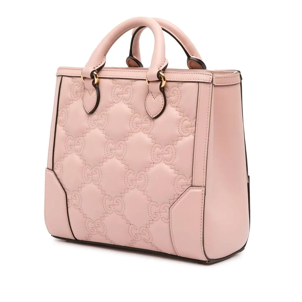 Gucci Mini GG Matelasse Leather Top Handle Bag Pink Leather Very good - Back View