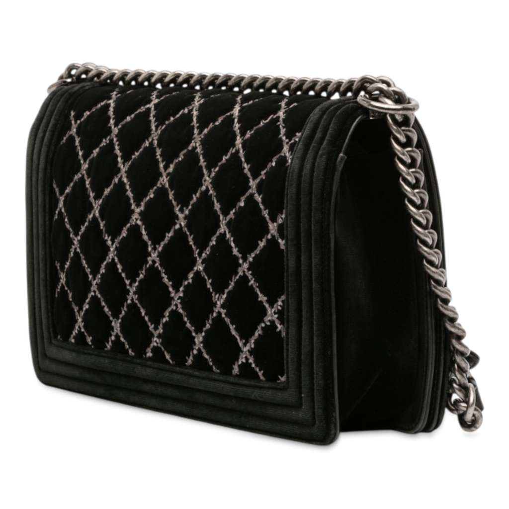 Chanel Medium Quilted Velvet Wild Stitch Boy Flap - Back view