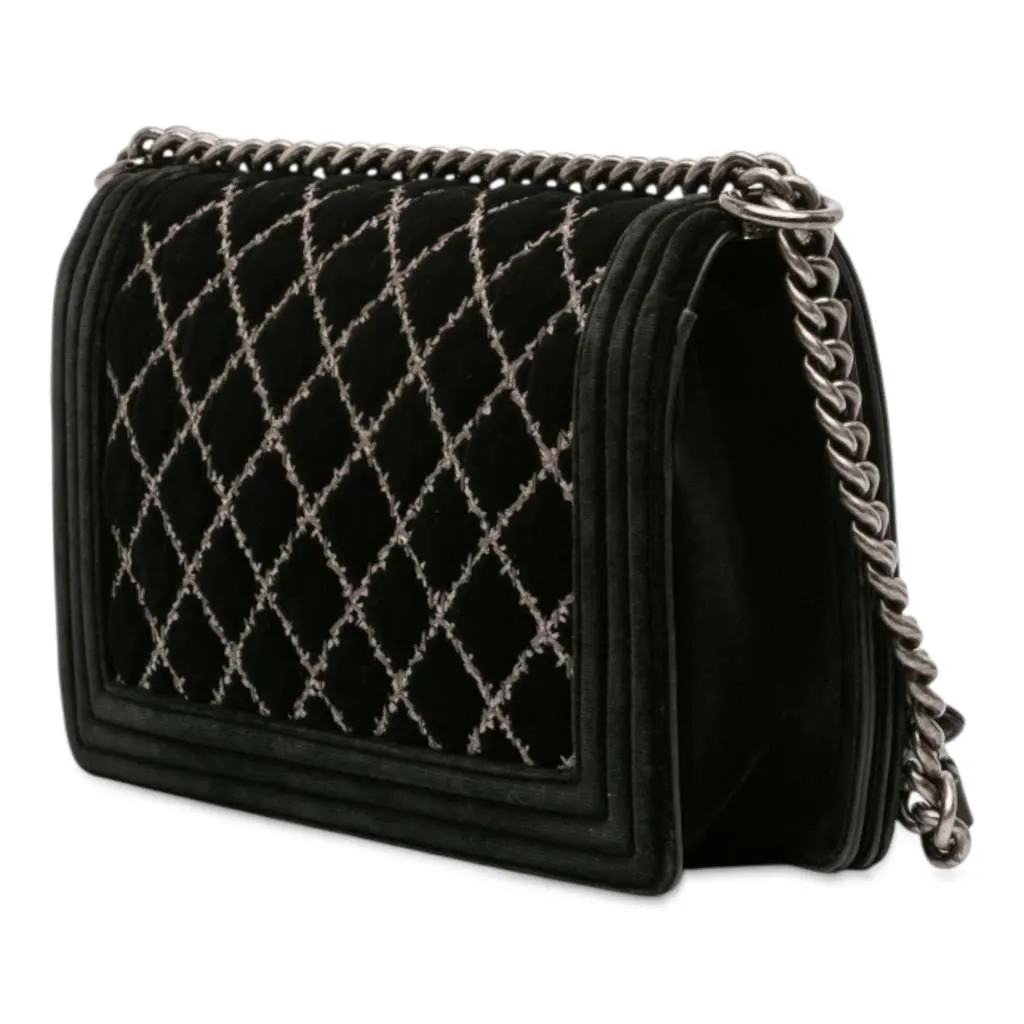 Chanel Medium Quilted Velvet Wild Stitch Boy Flap Black Velvet Good - Back View