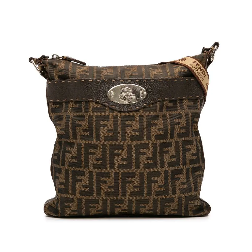 Fendi Zucca Canvas Selleria Crossbody Brown Canvas Good - Front View