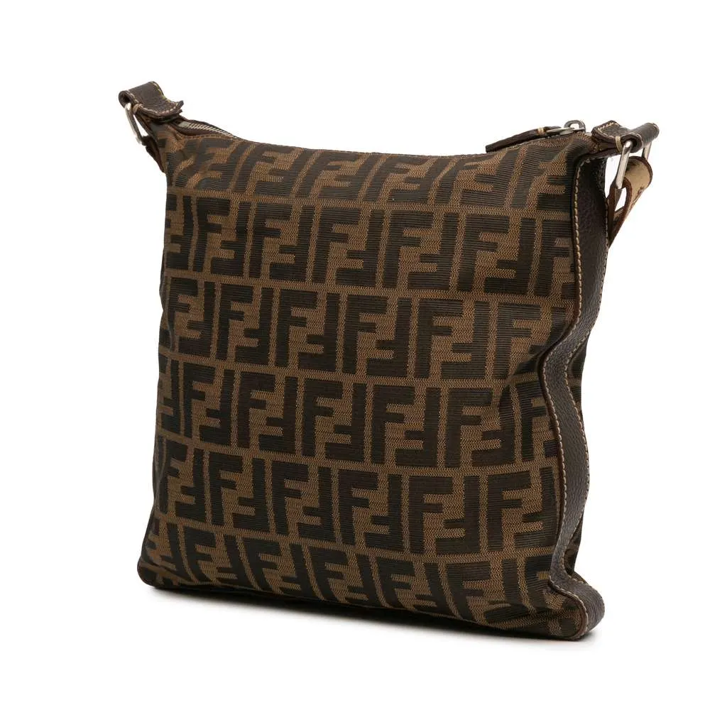 Fendi Zucca Canvas Selleria Crossbody Brown Canvas Good - Back View