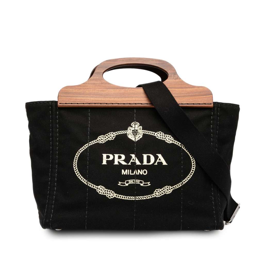 Prada Canvas Wood Handle Canapa Logo Satchel