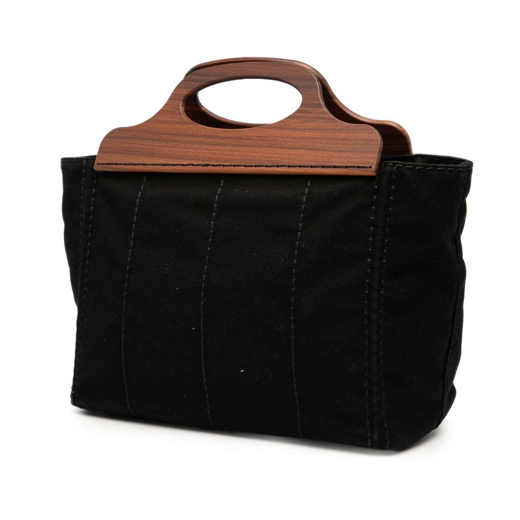 Prada Canvas Wood Handle Canapa Logo Satchel - Back view