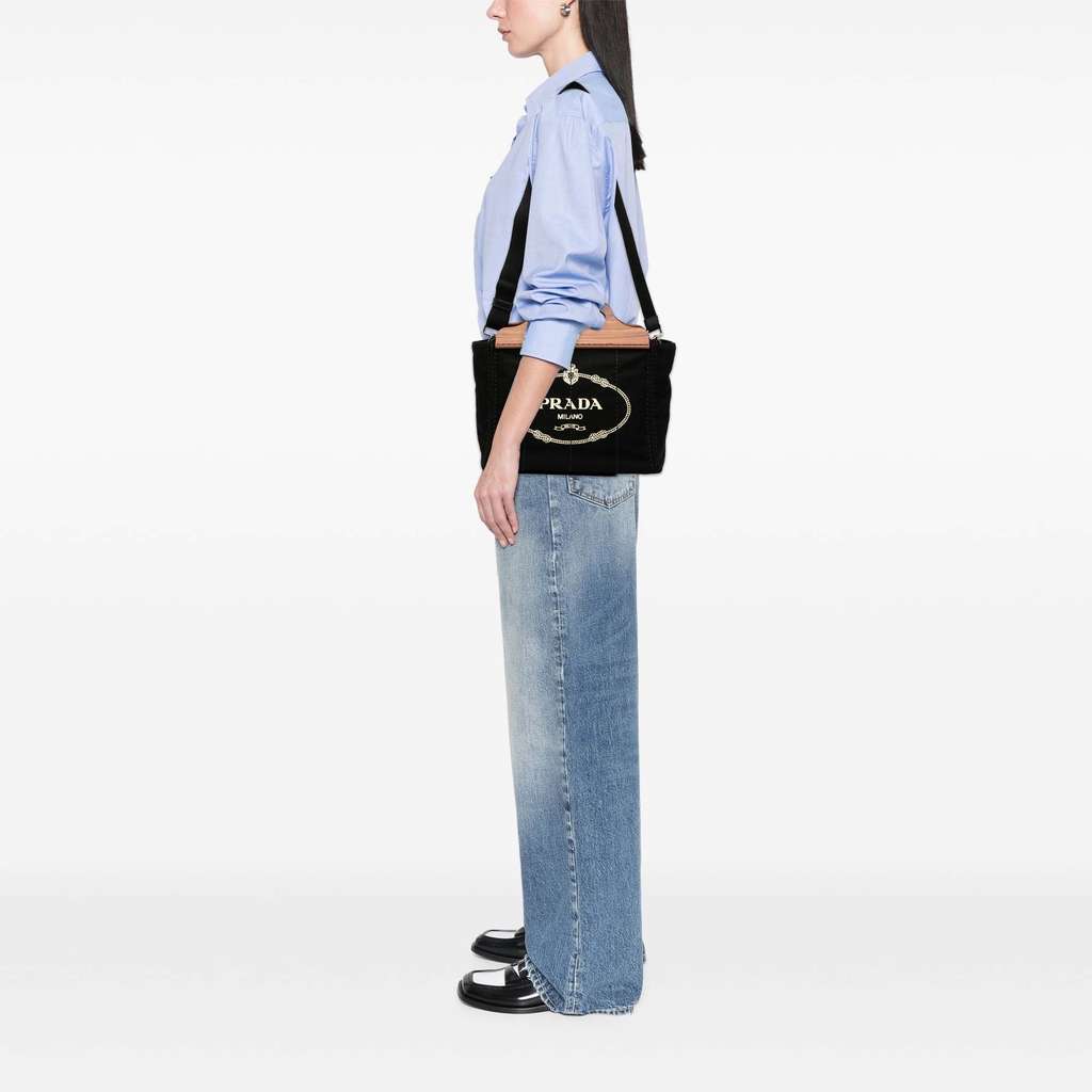 Prada Canvas Wood Handle Canapa Logo Satchel - Image 10