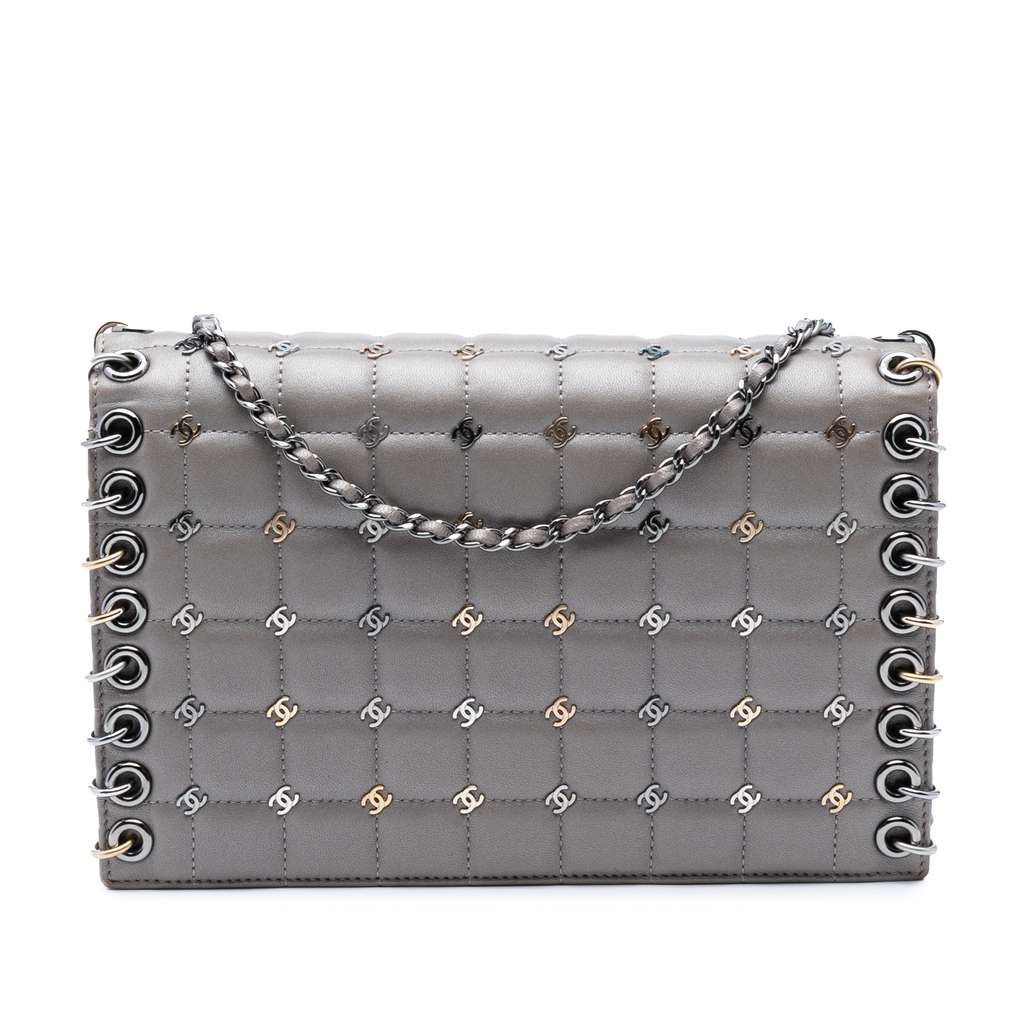 Chanel Small Lambskin Chocolate Bar CC Piercing Studded Chain Flap