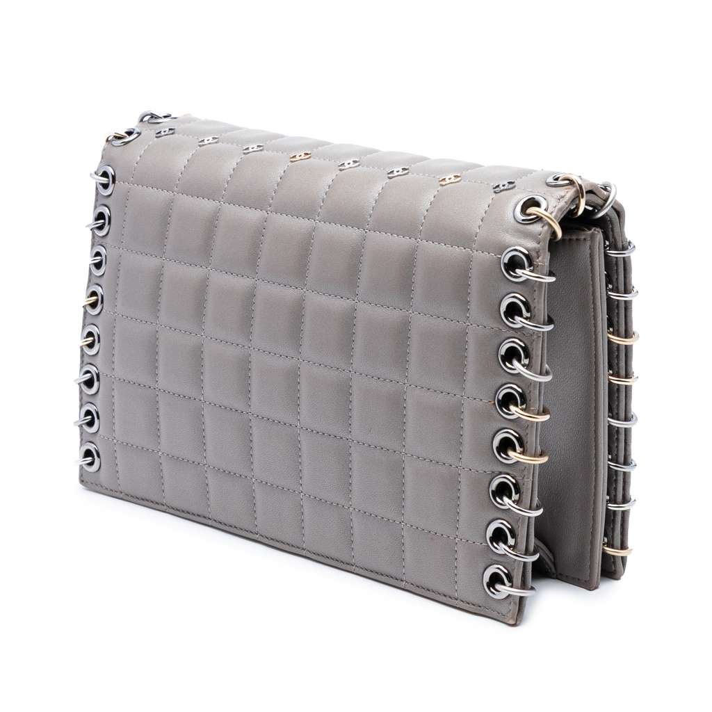 Chanel Small Lambskin Chocolate Bar CC Piercing Studded Chain Flap - Back view