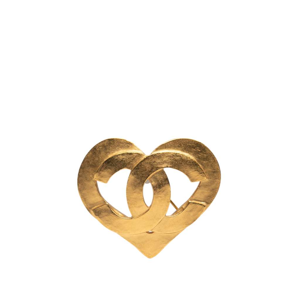 Chanel Gold Plated CC Heart Brooch