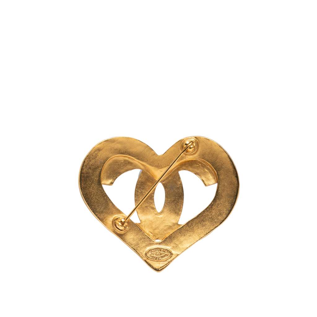 Chanel Gold Plated CC Heart Brooch - Back view