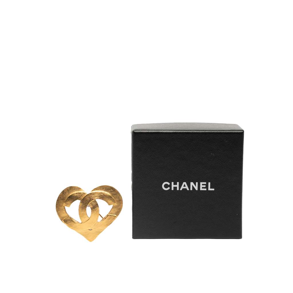 Chanel Gold Plated CC Heart Brooch - Side view