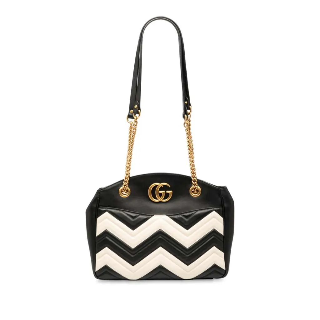 Gucci Medium GG Marmont Matelasse Leather Chain Shoulder Bag Black Leather Good - Front View