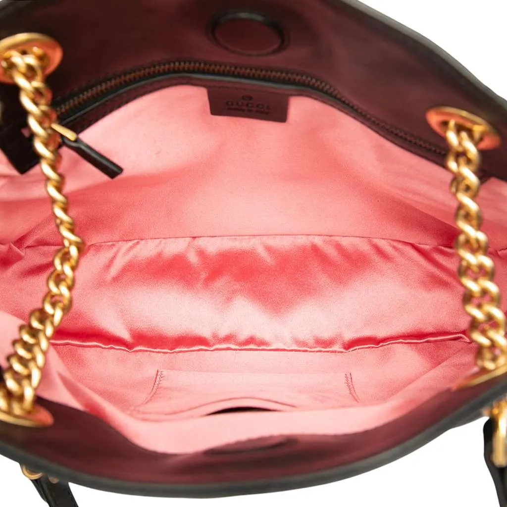 Gucci Medium GG Marmont Matelasse Leather Chain Shoulder Bag Black Leather Good - Model View
