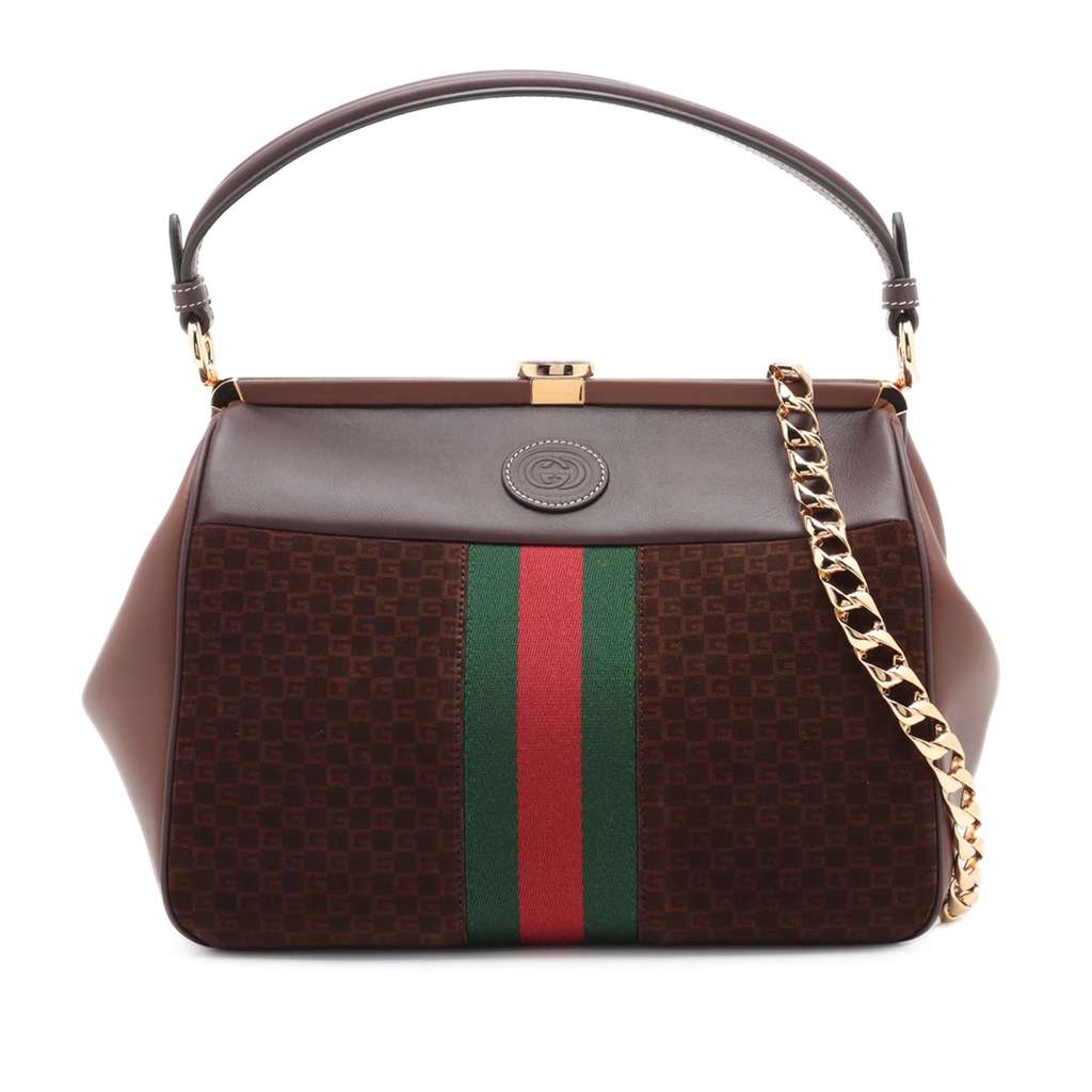 Gucci G Square Suede Ophidia Virgo Top Handle Bag