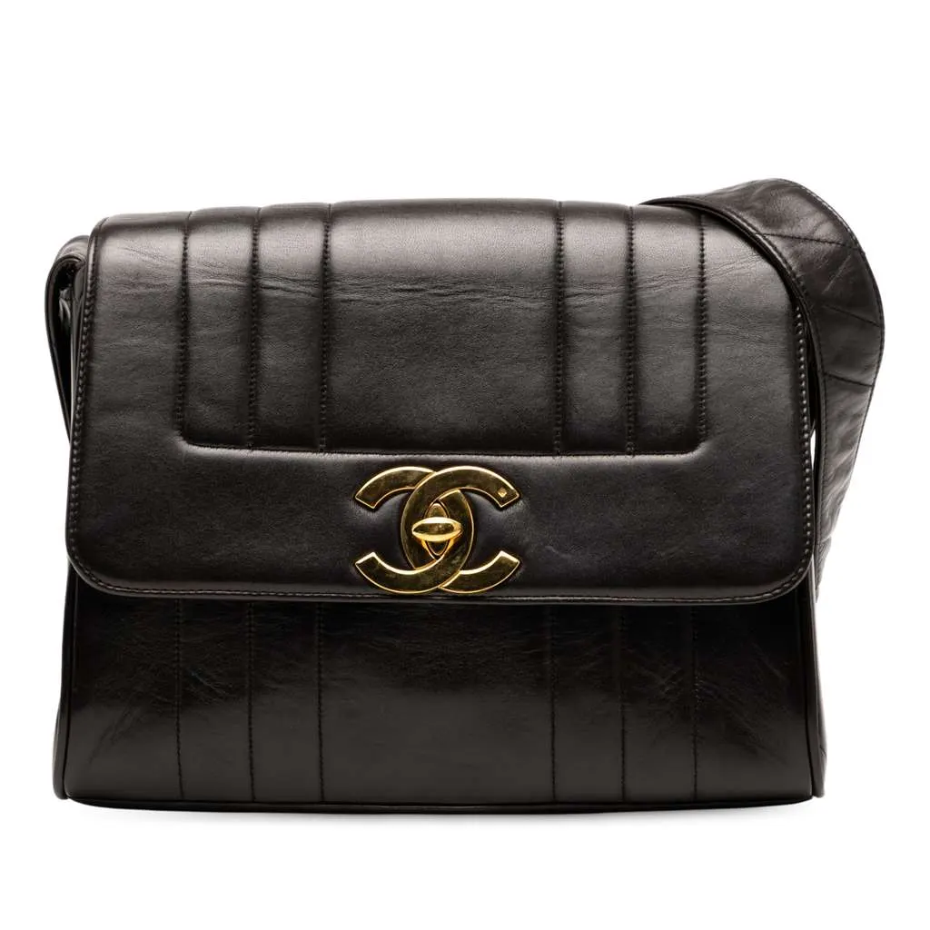 Chanel Vertical Quilt Lambskin Flap Black Leather Good - Front View