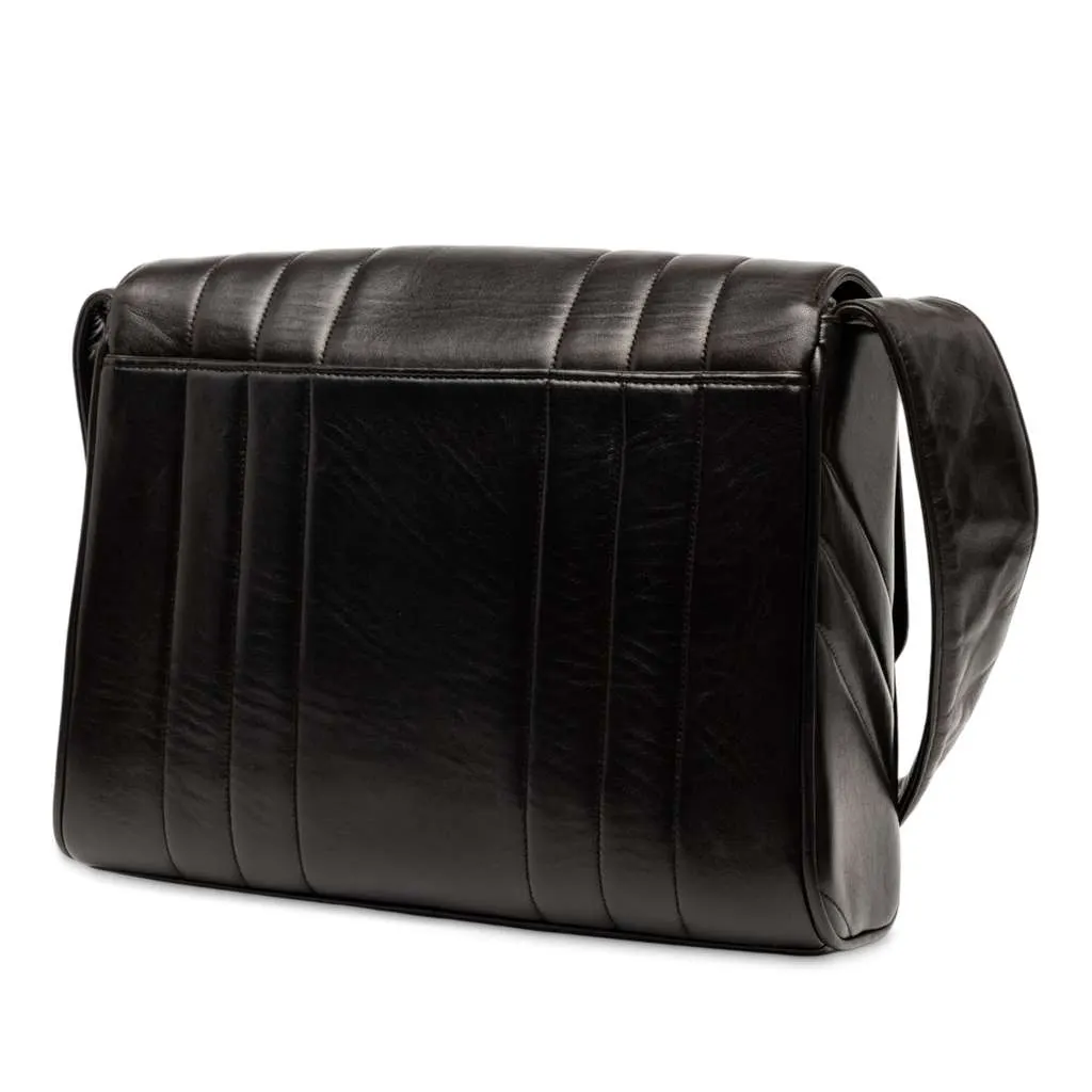 Chanel Vertical Quilt Lambskin Flap Black Leather Good - Back View