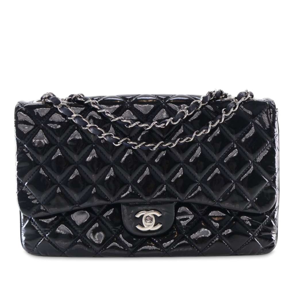 Chanel Jumbo Quilted Patent 3 Compartment Flap