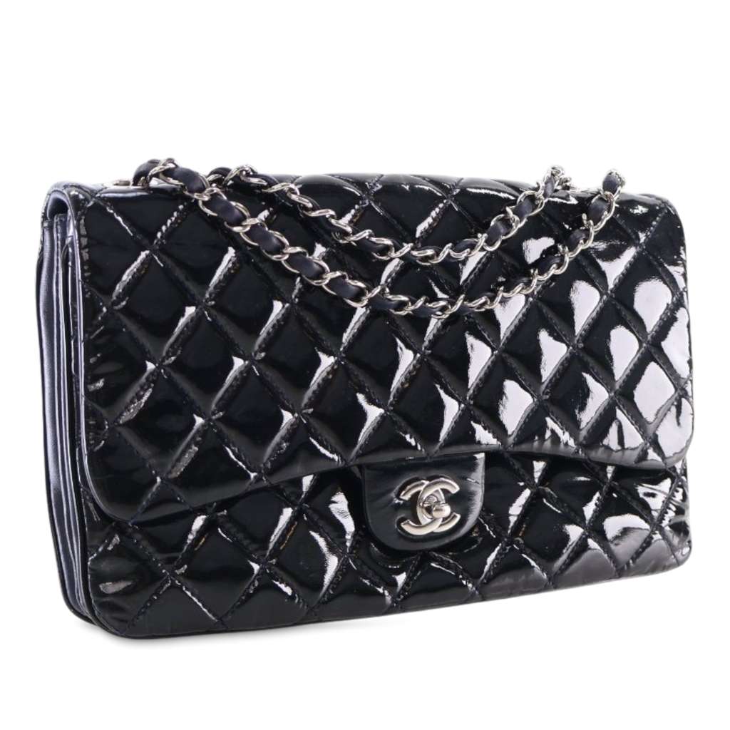 Chanel Jumbo Quilted Patent 3 Compartment Flap - Back view