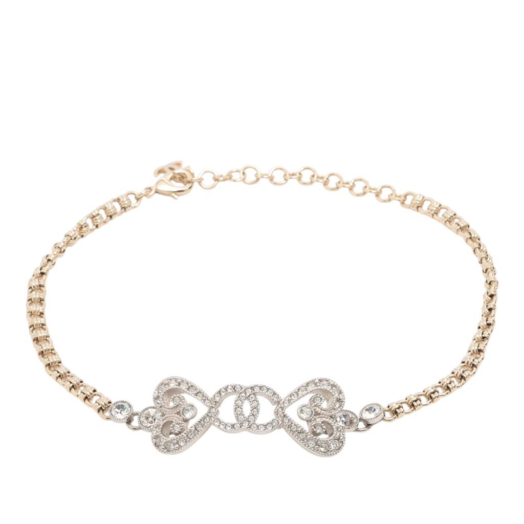 Chanel Gold Plated Crystal Hearts Choker Necklace