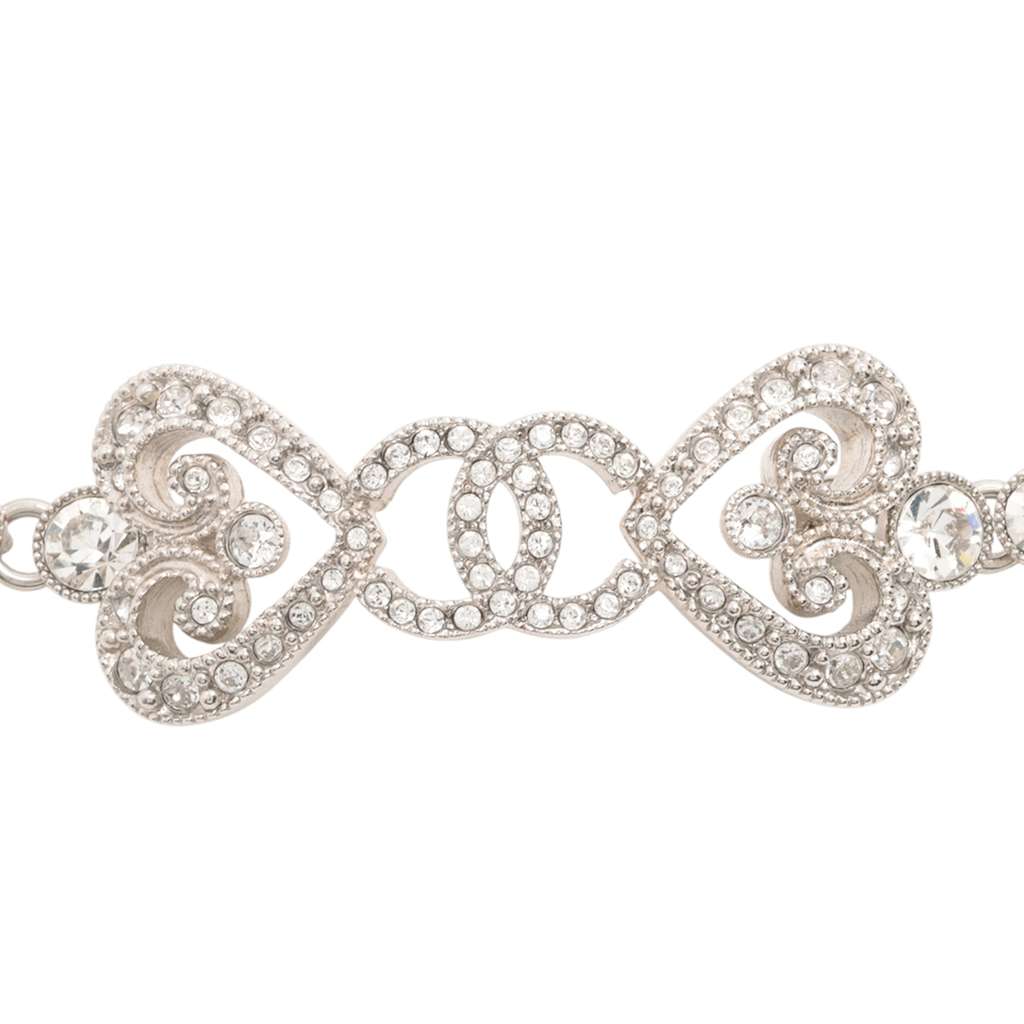 Chanel Gold Plated Crystal Hearts Choker Necklace - Back view