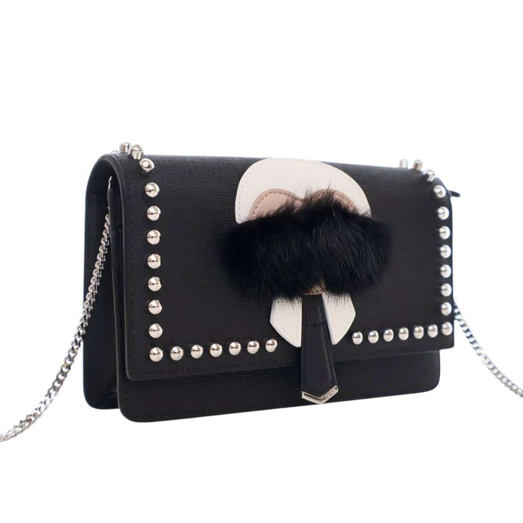 Fendi Studded Leather Karlito Wallet on Chain - Back view