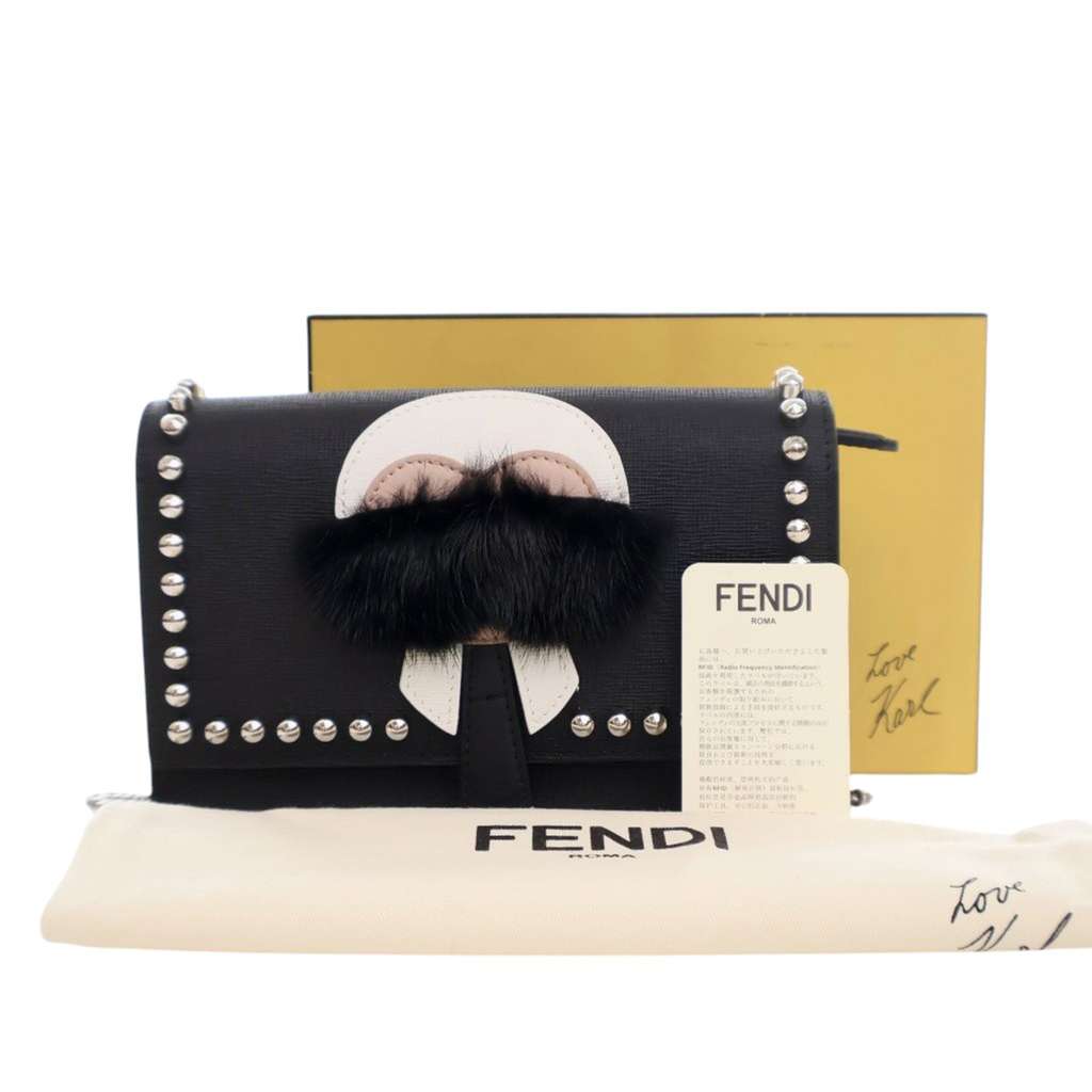 Fendi Studded Leather Karlito Wallet on Chain - Image 16