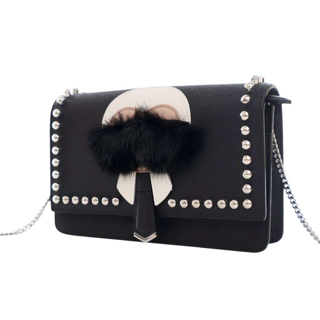 Fendi Studded Leather Karlito Wallet on Chain - Image 6