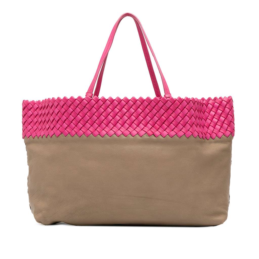 Bottega Veneta Intrecciato Trimmed Bicolor Nappa Tote