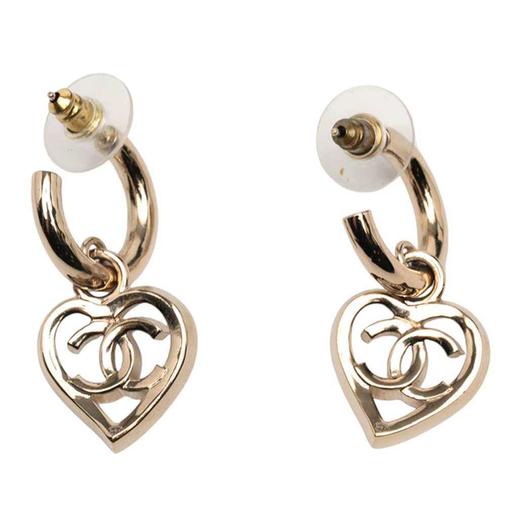 Chanel Gold Plated CC Heart Coco in Love Hoop Push Back Earrings - Back view