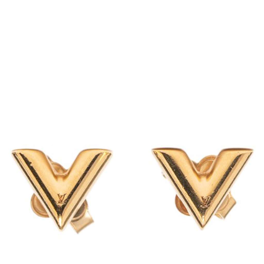 Louis Vuitton Gold Plated Essential V Stud Earrings