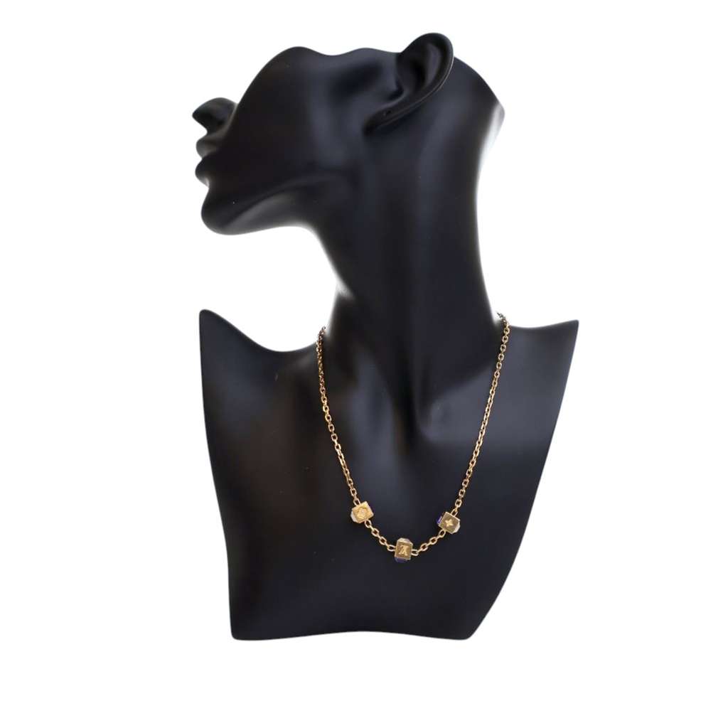 Louis Vuitton Gold Plated Crystal Gamble Drop Earrings And Necklace Set - Back view