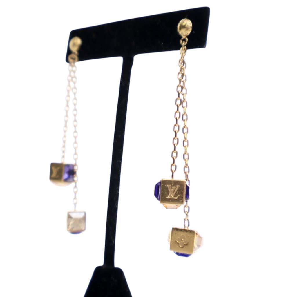 Louis Vuitton Gold Plated Crystal Gamble Drop Earrings And Necklace Set - Image 14