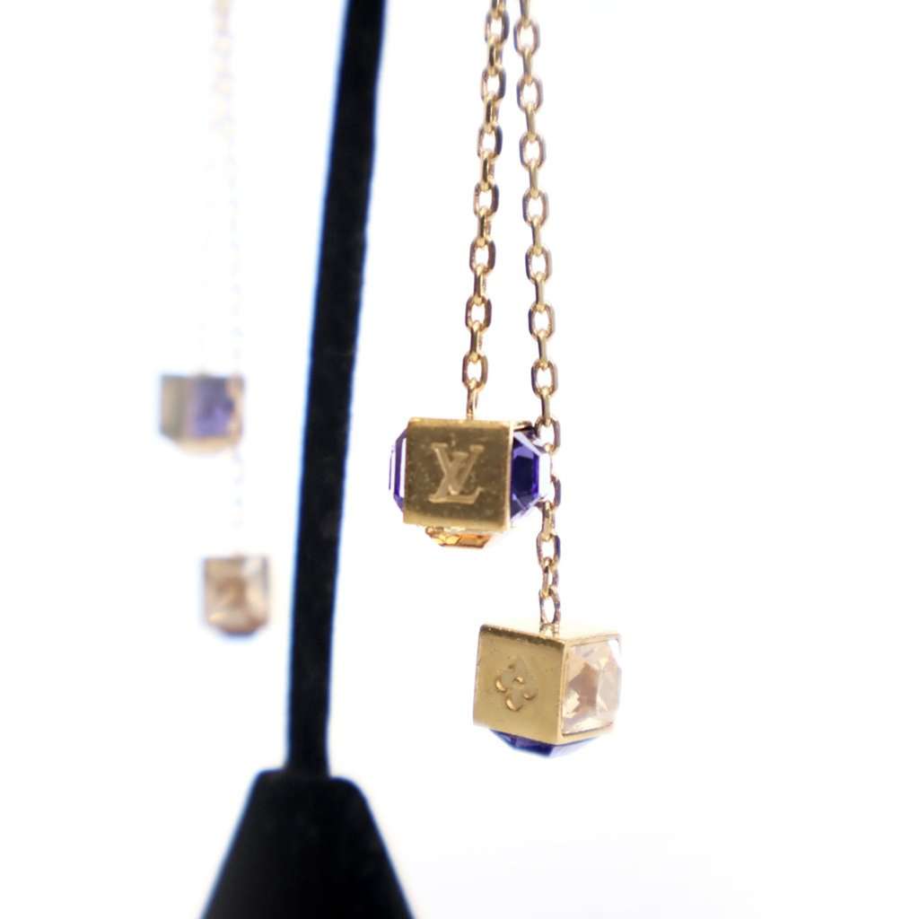 Louis Vuitton Gold Plated Crystal Gamble Drop Earrings And Necklace Set - Image 17