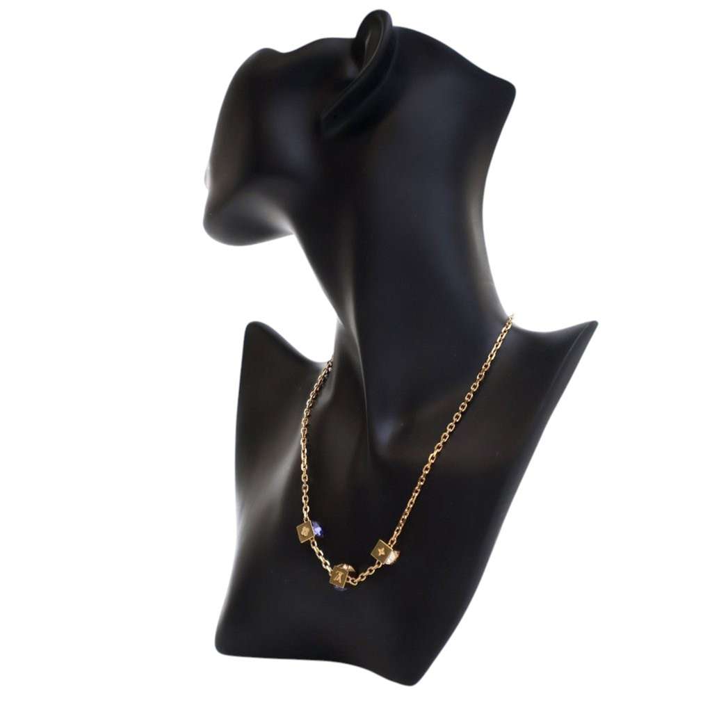 Louis Vuitton Gold Plated Crystal Gamble Drop Earrings And Necklace Set - 4