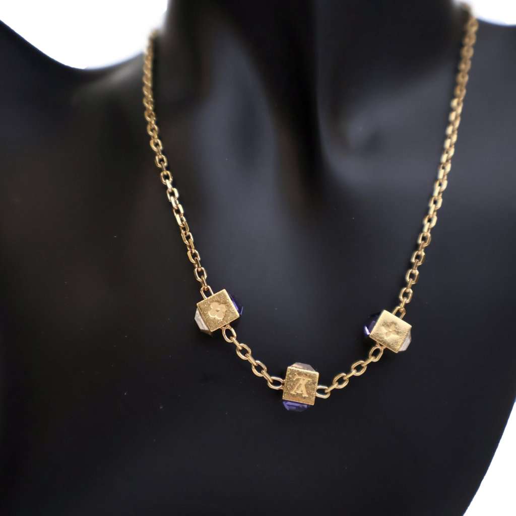 Louis Vuitton Gold Plated Crystal Gamble Drop Earrings And Necklace Set - Detail 1