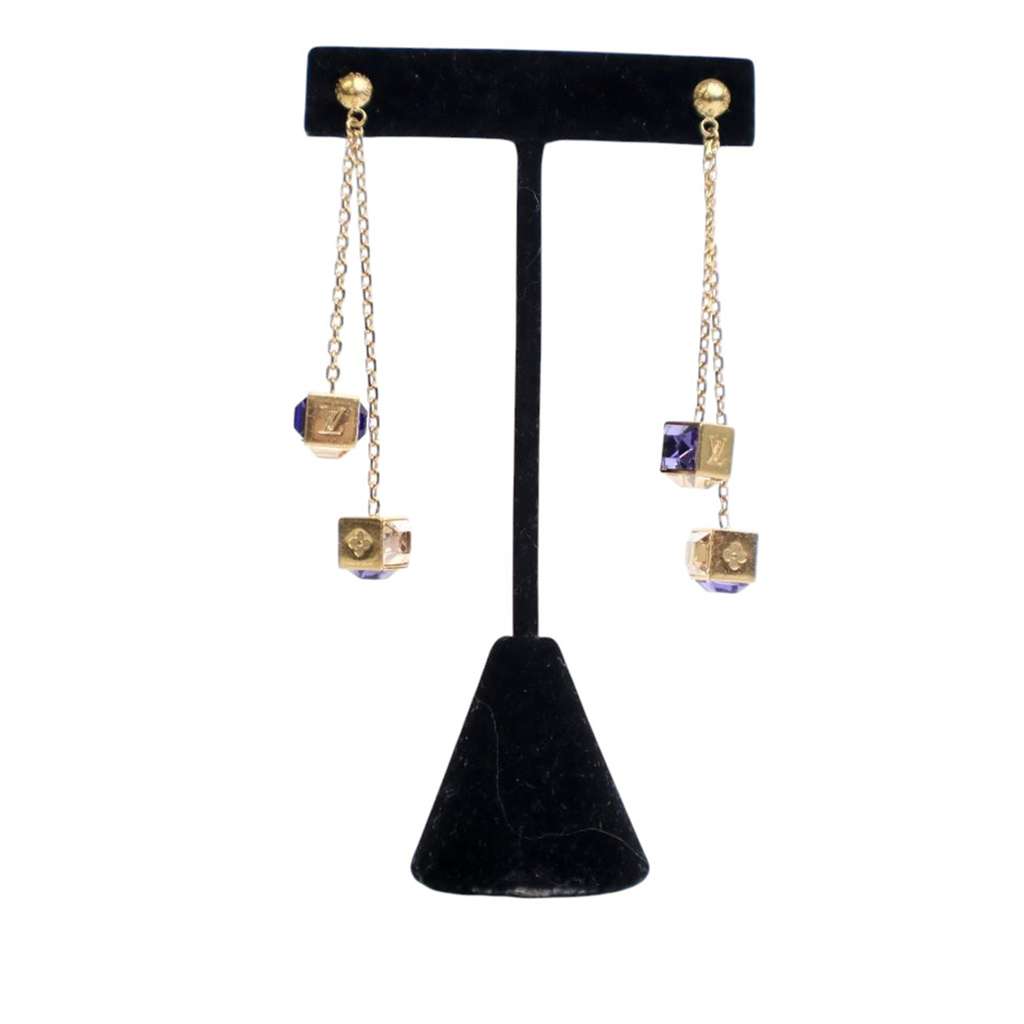 Louis Vuitton Gold Plated Crystal Gamble Drop Earrings And Necklace Set - Image 11