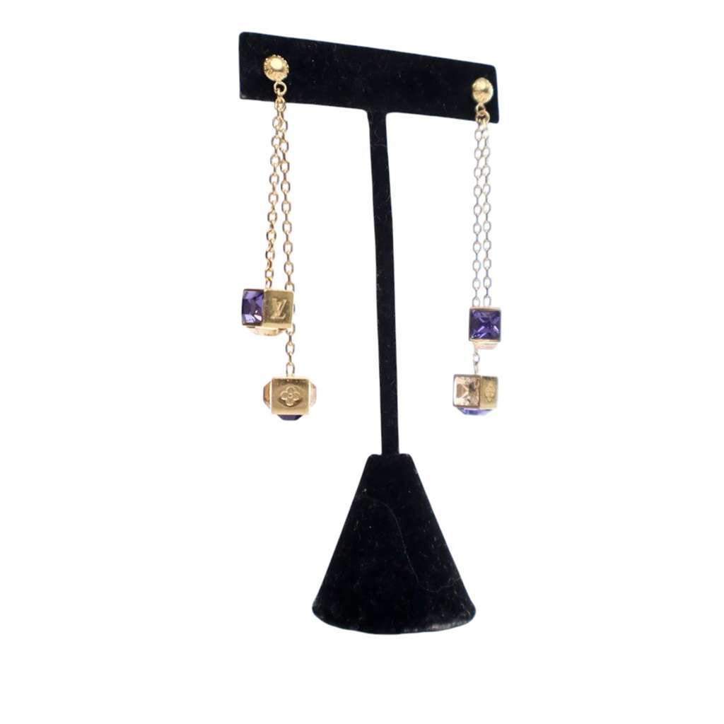 Louis Vuitton Gold Plated Crystal Gamble Drop Earrings And Necklace Set - Image 12