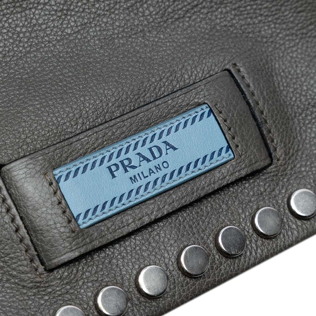 Prada Glace Calfskin Studded Etiquette Flap - Side view
