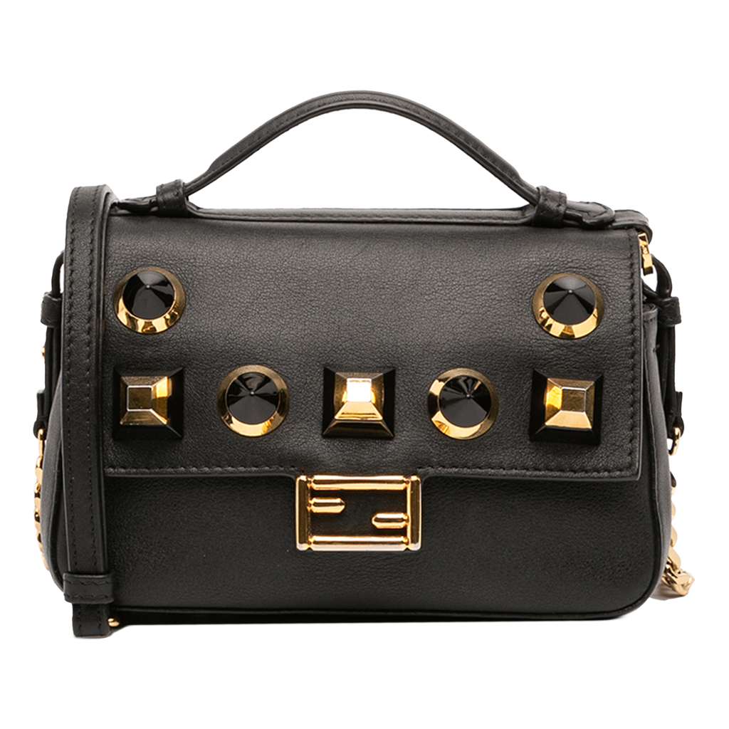 Fendi Micro Studded Leather Double Baguette Satchel