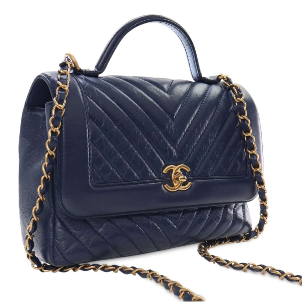 Chanel CC Chevron Aged Calfskin Top Handle Flap - 2