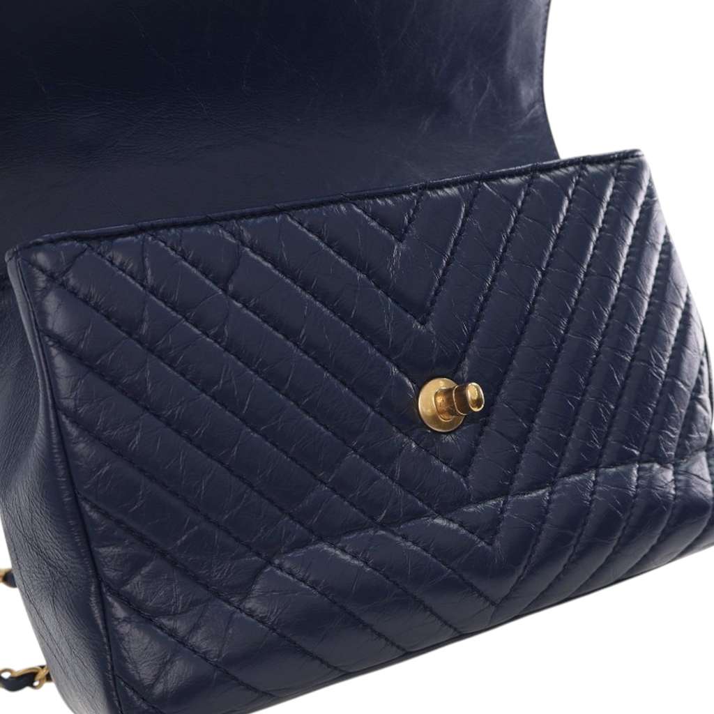 Chanel CC Chevron Aged Calfskin Top Handle Flap - 5
