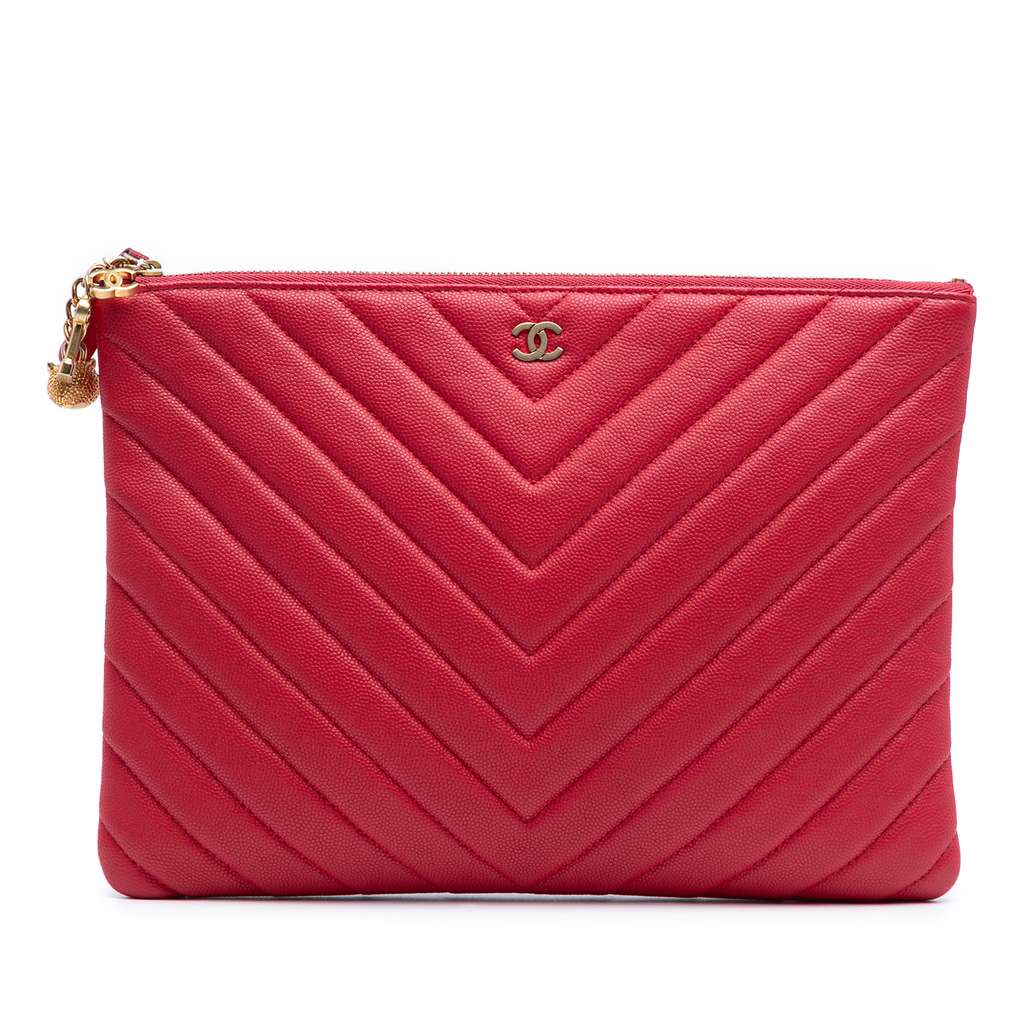 Chanel Medium Chevron Caviar Ancient Greek Charms O Case Clutch