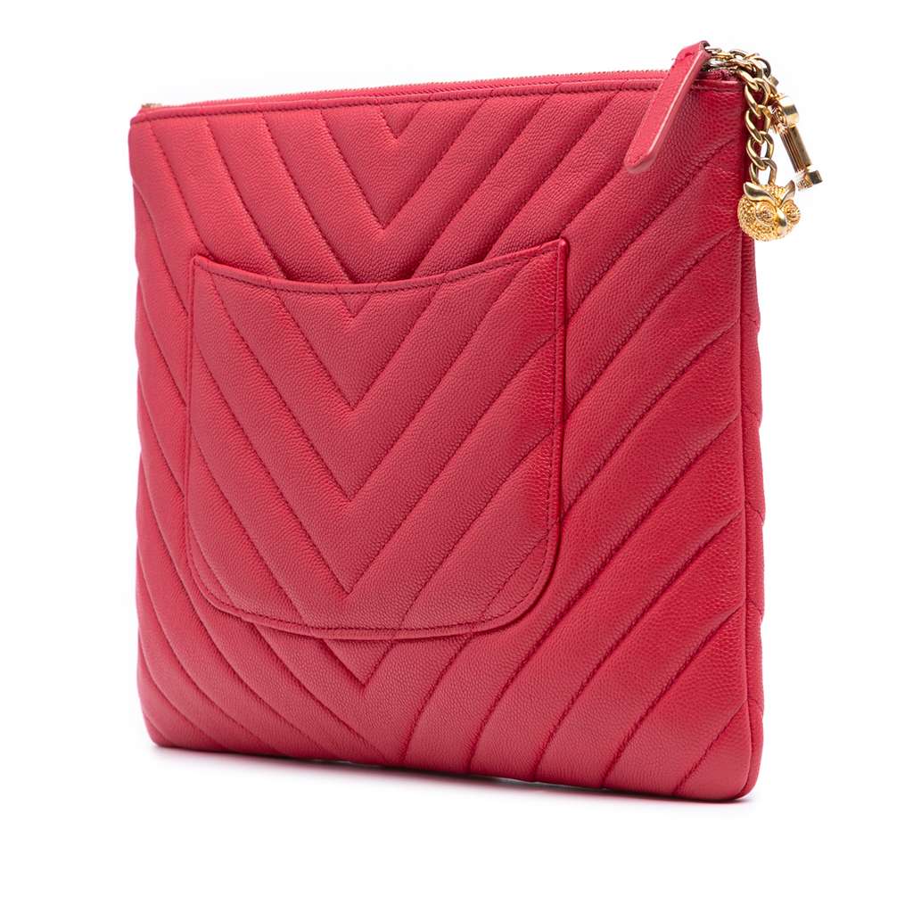 Chanel Medium Chevron Caviar Ancient Greek Charms O Case Clutch - Back view