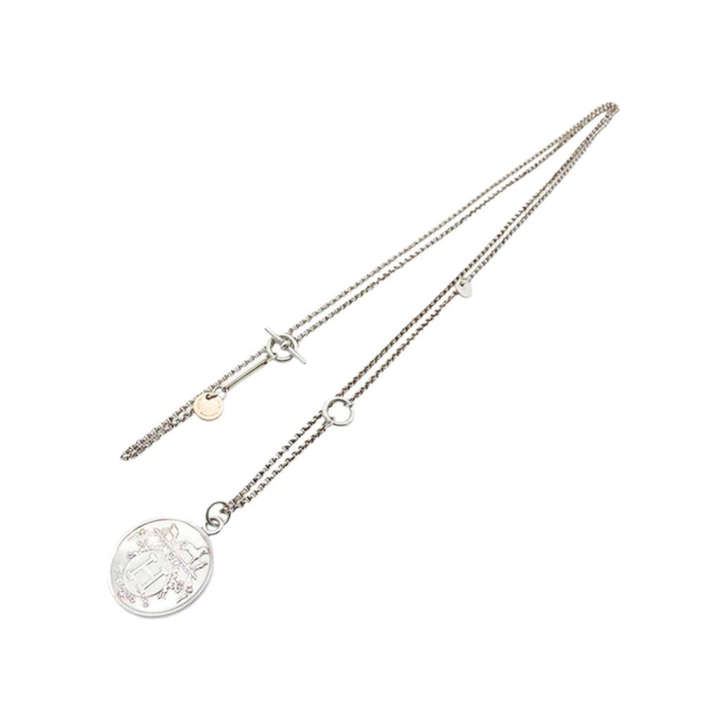 Hermès Sterling Silver and 18K Rose Gold Ex-Libris Long Necklace