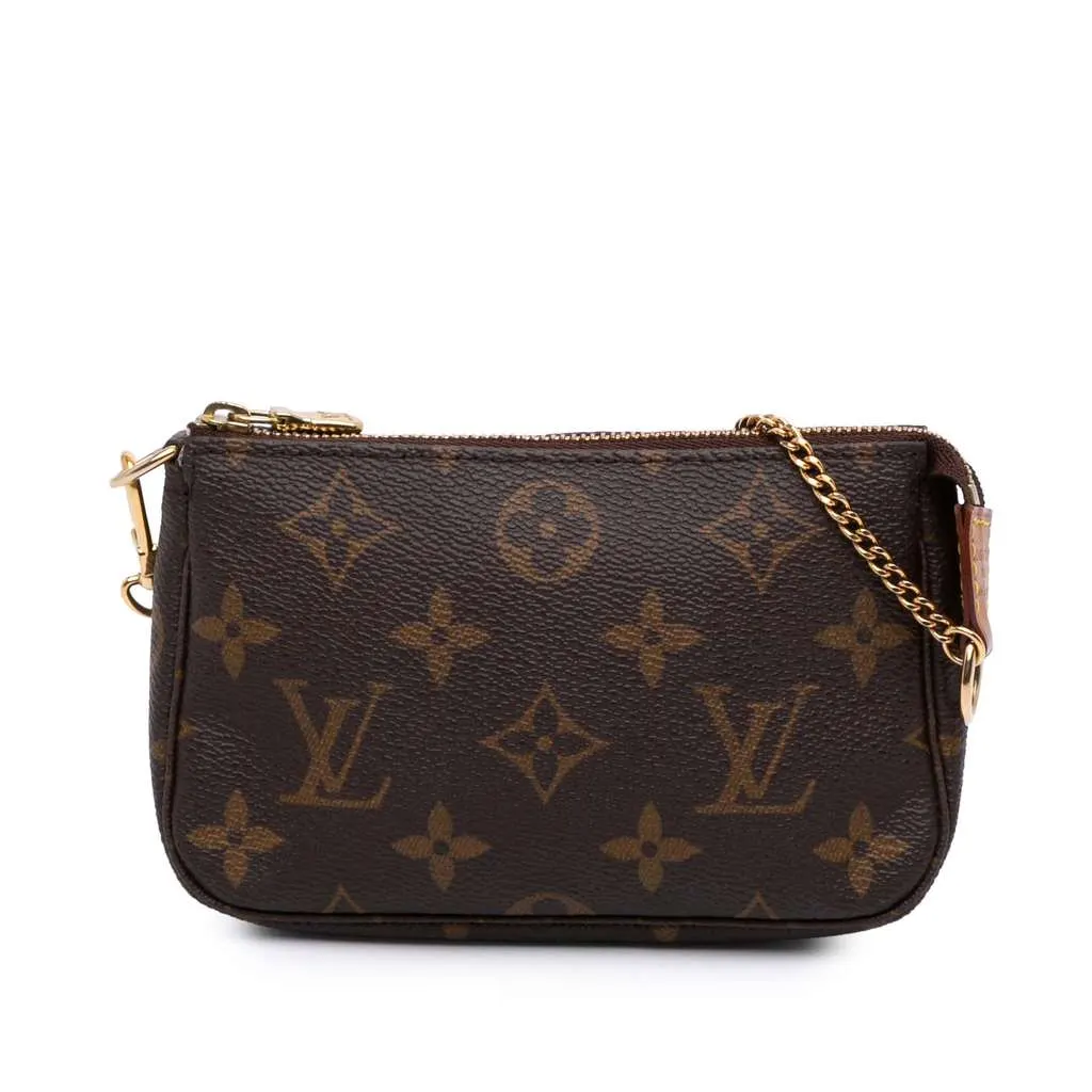Louis Vuitton Monogram Mini Pochette Accessoires Brown Good - Front View