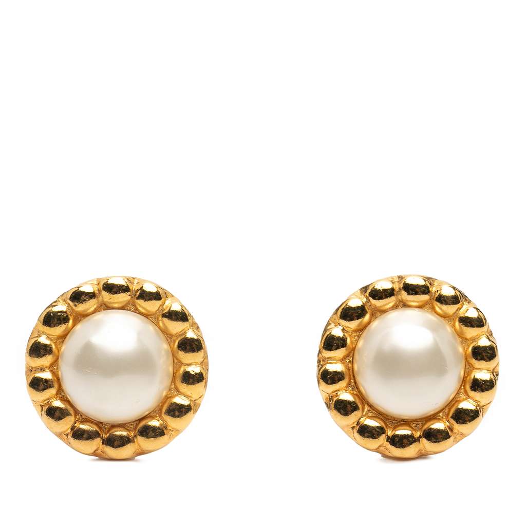 Chanel Gold Plated Faux Pearl Clip On Earrings