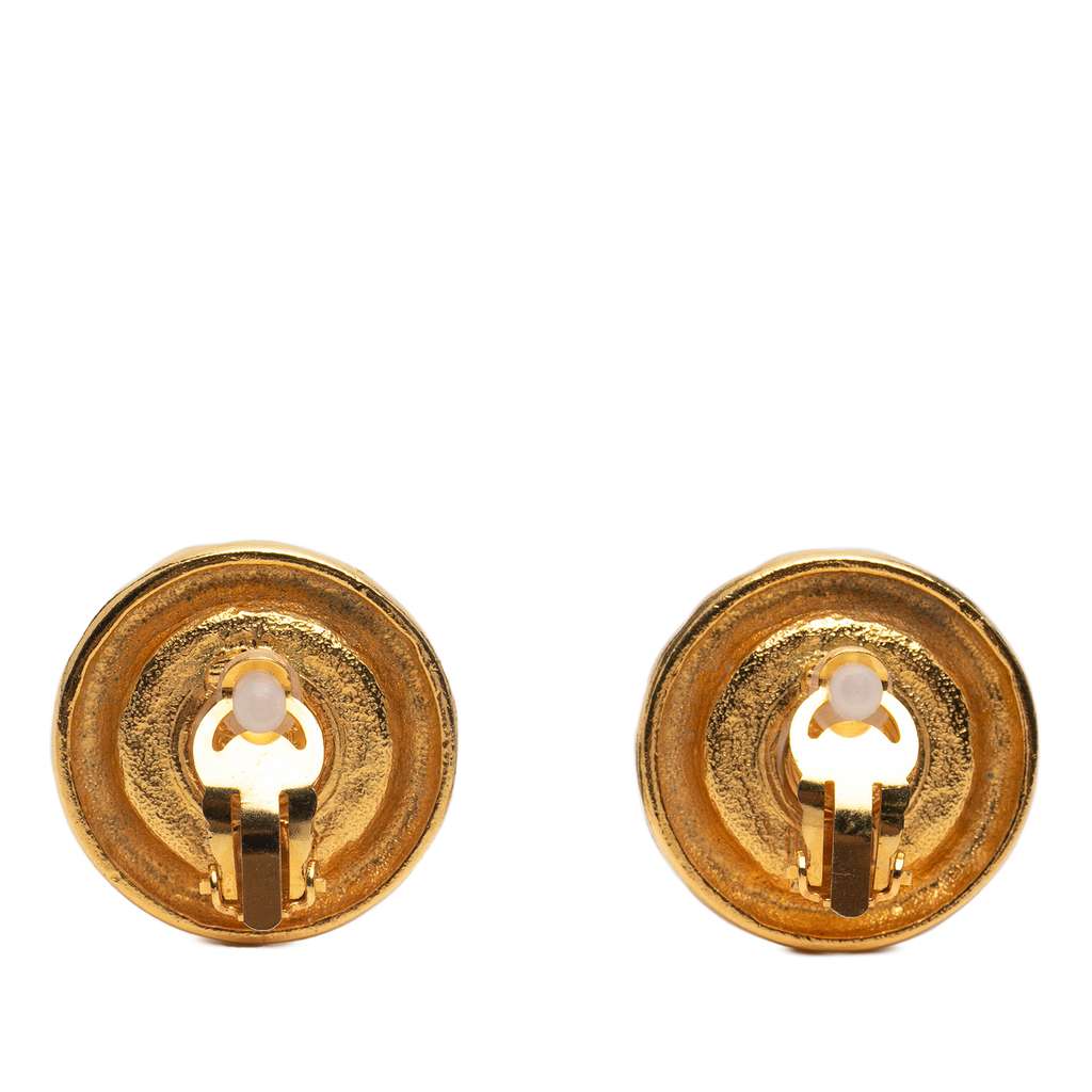 Chanel Gold Plated Faux Pearl Clip On Earrings - Back view