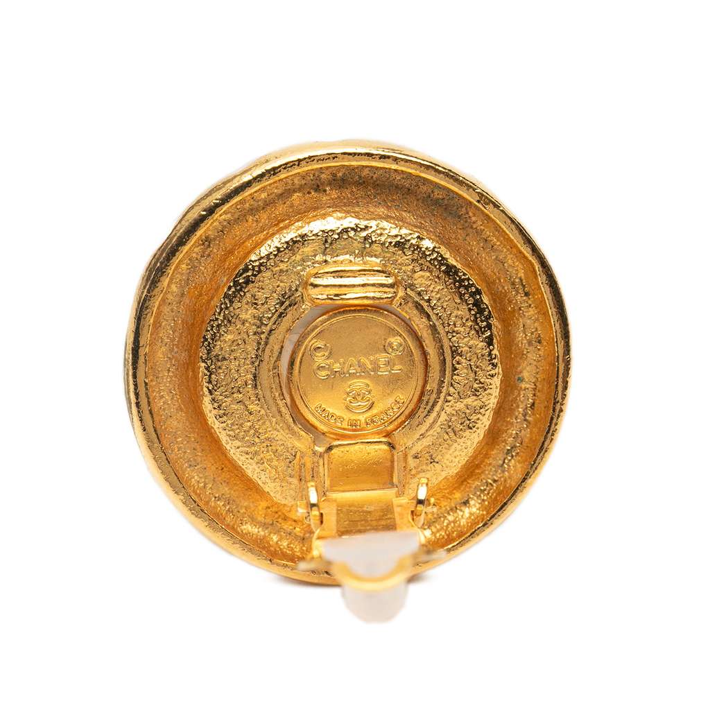 Chanel Gold Plated Faux Pearl Clip On Earrings - Image 6