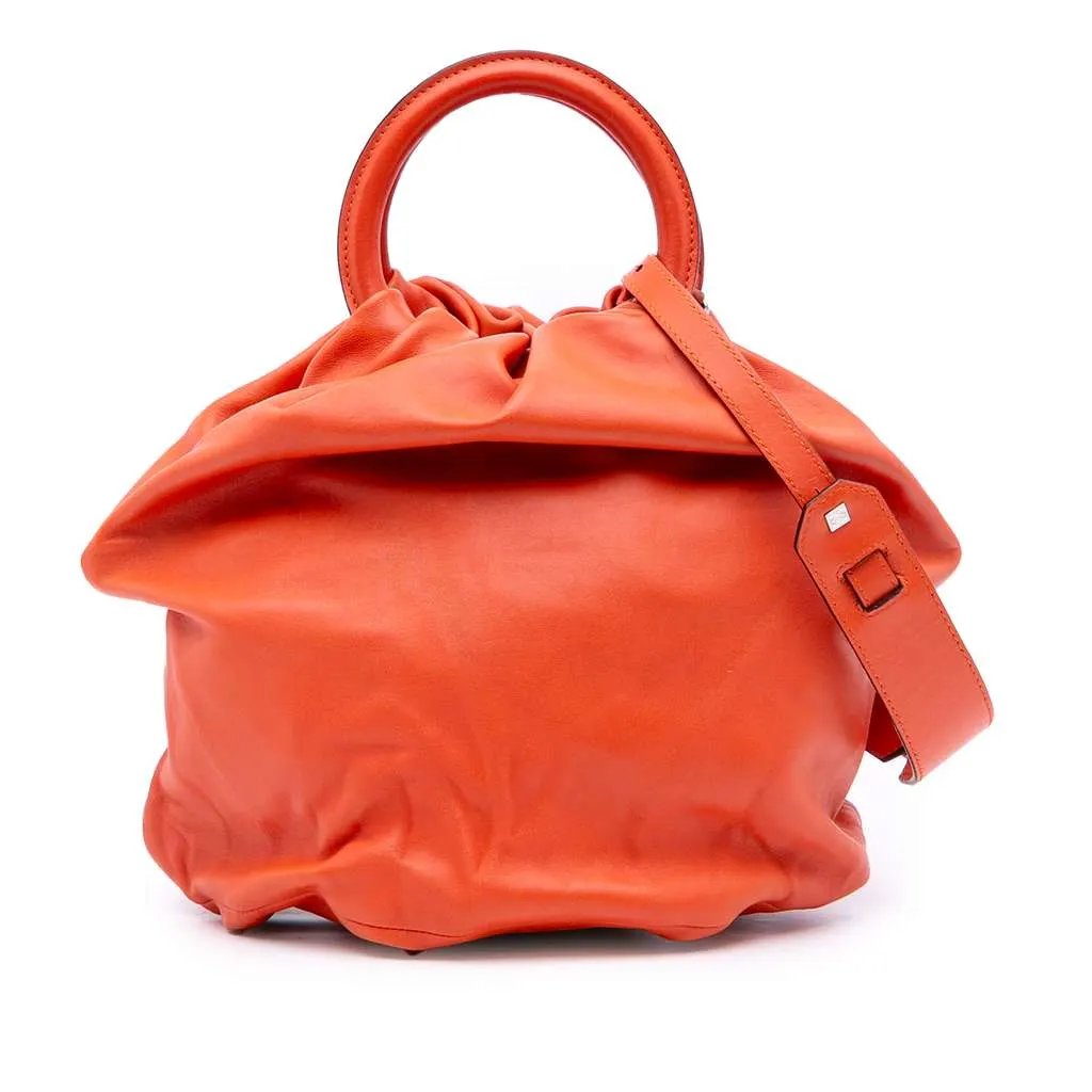 Loewe Small Gathered Lambskin Bounce Bag Orange Leather Good - Front View
