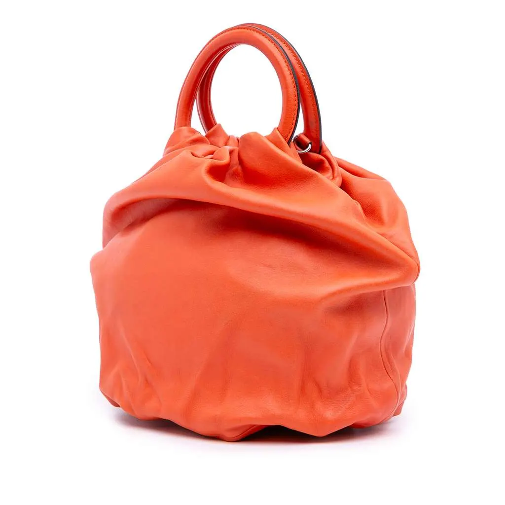 Loewe Small Gathered Lambskin Bounce Bag Orange Leather Good - Back View